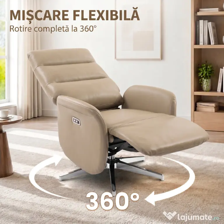 HOMCOM Fotoliu Electric Reclinabil și Rotativ cu Suport pentru Picioare, USB, Maro | Aosom Romania