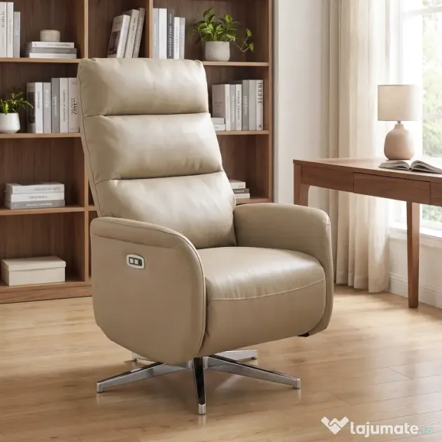 HOMCOM Fotoliu Electric Reclinabil și Rotativ cu Suport pentru Picioare, USB, Maro | Aosom Romania