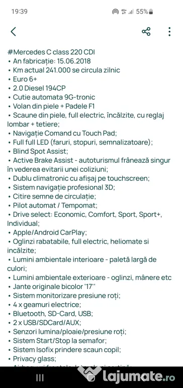 Mercedes Benz clasa c klasse 2018 proprietar