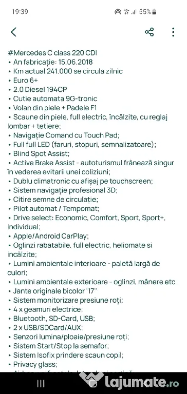 Mercedes Benz clasa c klasse 2018 proprietar