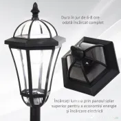 Outsunny Set 2 Felinare Solare pentru Grădină cu 2 LED-uri și Aprindere Automată, Negru 