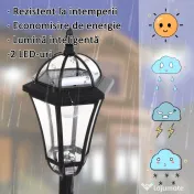 Outsunny Set 2 Felinare Solare pentru Grădină cu 2 LED-uri și Aprindere Automată, Negru 