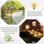Outsunny Set 2 Felinare Solare pentru Grădină cu 2 LED-uri și Aprindere Automată, Negru 