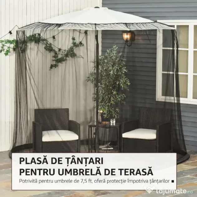 Outsunny, Plasă anti țânțari pentru umbrelă, Pentru Aer Liber, Material tip plasă, Oxford, 300cm x 300cm x 230cm, Negru