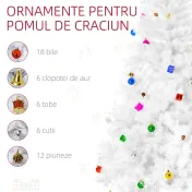 HOMCOM Brad de Crăciun 180 cm con 930 Ramuri Împodobit, Alb