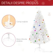 HOMCOM Brad de Crăciun 180 cm con 930 Ramuri Împodobit, Alb