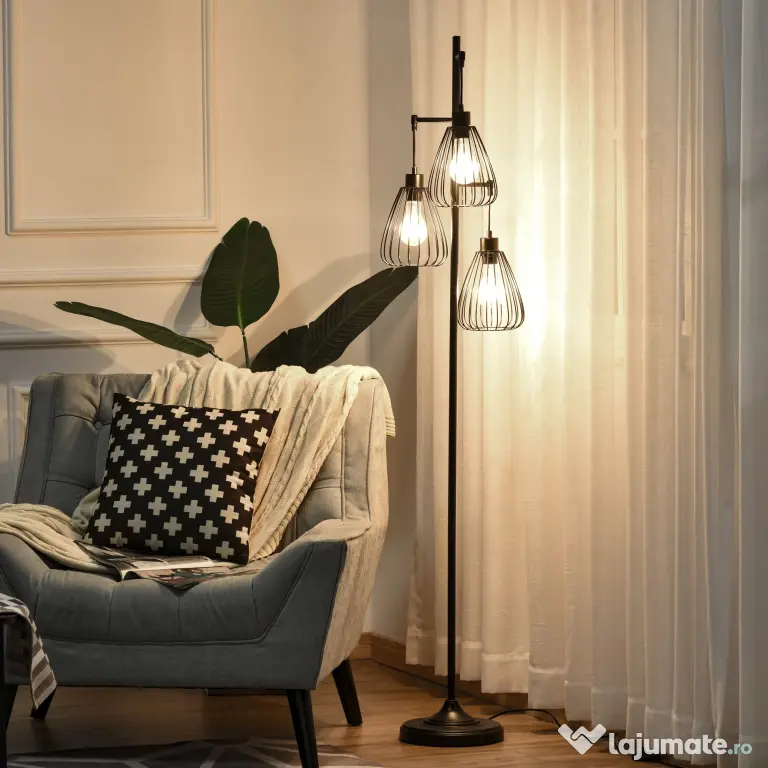 HOMCOM Lampa de podea Lampă cu picior Design vintagecindustrial din metal culoare negru