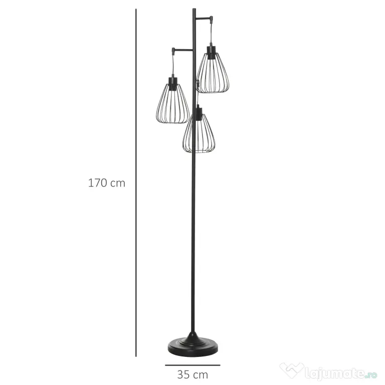 HOMCOM Lampa de podea Lampă cu picior Design vintagecindustrial din metal culoare negru