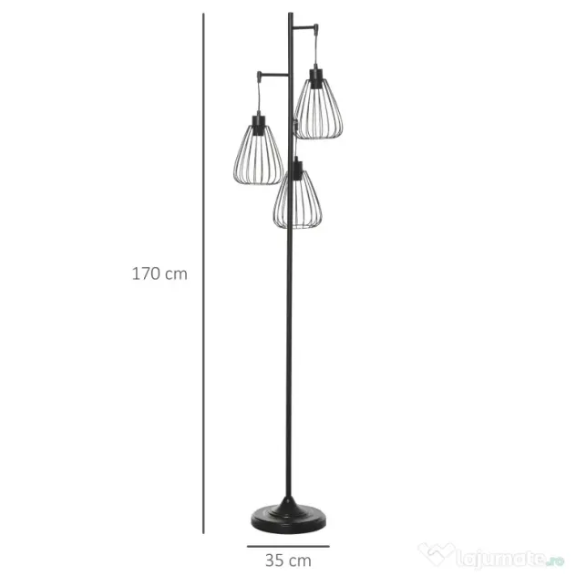 HOMCOM Lampa de podea Lampă cu picior Design vintagecindustrial din metal culoare negru