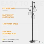 HOMCOM Lampa de podea Lampă cu picior Design vintagecindustrial din metal culoare negru 