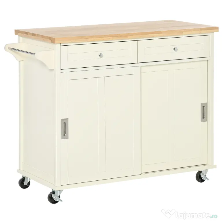 Homcom Insula Bucatarie – Lemn & MDF, Cu Sertare, Dulap & Roti
