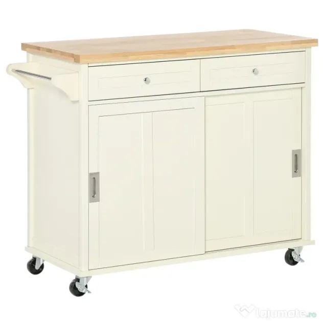 Homcom Insula Bucatarie – Lemn & MDF, Cu Sertare, Dulap & Roti