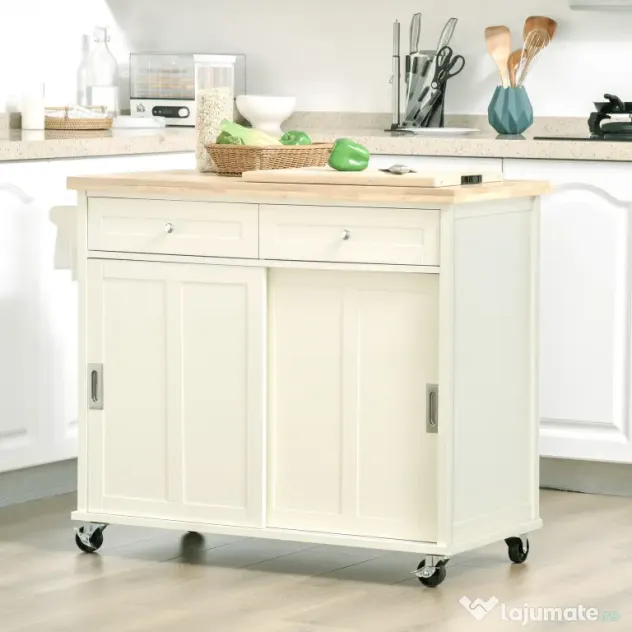 Homcom Insula Bucatarie – Lemn & MDF, Cu Sertare, Dulap & Roti
