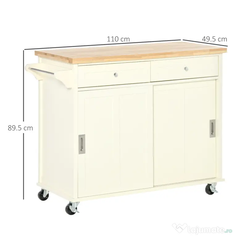 Homcom Insula Bucatarie – Lemn & MDF, Cu Sertare, Dulap & Roti