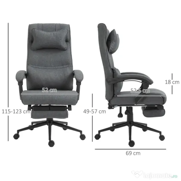 Vinsetto Scaun Birou Ergonomic Reglabil cu Tetiera si Suport Picioare