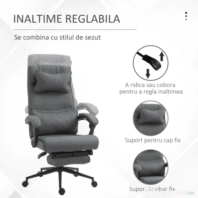 Vinsetto Scaun Birou Ergonomic Reglabil cu Tetiera si Suport Picioare