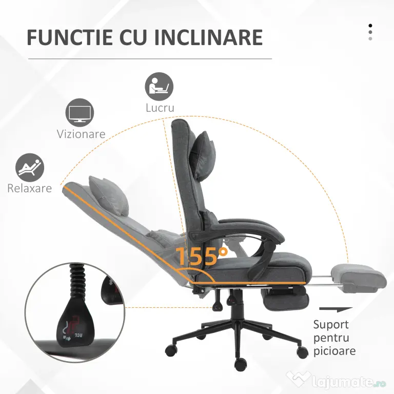Vinsetto Scaun Birou Ergonomic Reglabil cu Tetiera si Suport Picioare