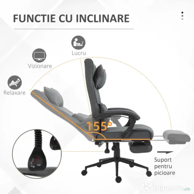 Vinsetto Scaun Birou Ergonomic Reglabil cu Tetiera si Suport Picioare