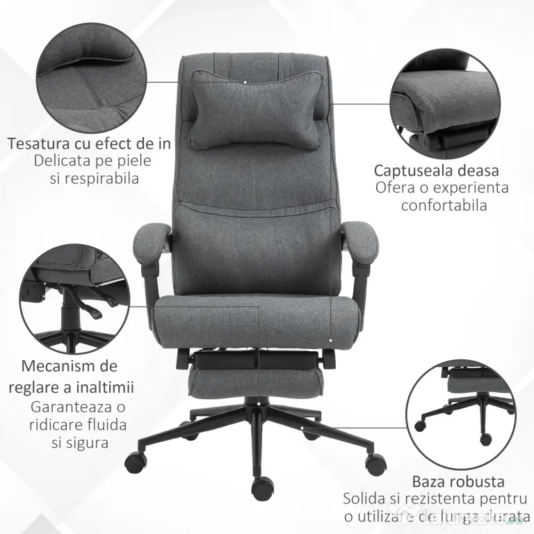 Vinsetto Scaun Birou Ergonomic Reglabil cu Tetiera si Suport Picioare