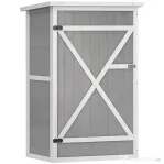 Outsunny Dulap de Grădină din Lemn, Căsuță pentru Scule și Unelte de Exterior cu 2 Rafturi și Acoperiș Impermeabil Bituminoas, 75x56x115 cm, Gri