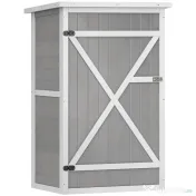 Outsunny Dulap de Grădină din Lemn, Căsuță pentru Scule și Unelte de Exterior cu 2 Rafturi și Acoperiș Impermeabil Bituminoas, 75x56x115 cm, Gri