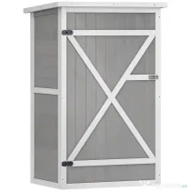 Outsunny Dulap de Grădină din Lemn, Căsuță pentru Scule și Unelte de Exterior cu 2 Rafturi și Acoperiș Impermeabil Bituminoas, 75x56x115 cm, Gri
