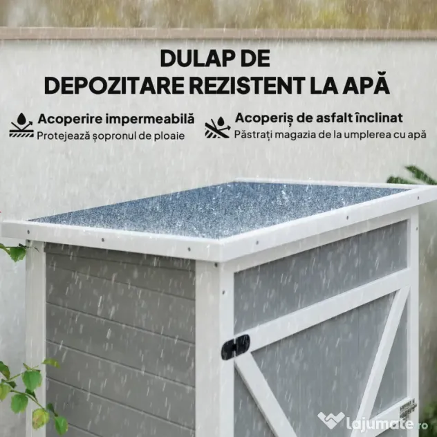 Outsunny Dulap de Grădină din Lemn, Căsuță pentru Scule și Unelte de Exterior cu 2 Rafturi și Acoperiș Impermeabil Bituminoas, 75x56x115 cm, Gri