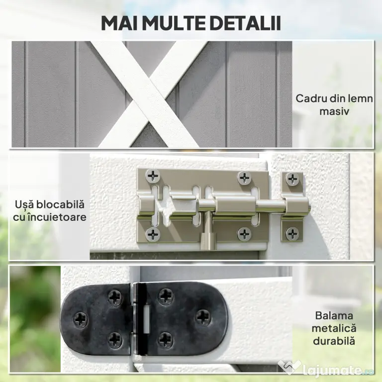Outsunny Dulap de Grădină din Lemn, Căsuță pentru Scule și Unelte de Exterior cu 2 Rafturi și Acoperiș Impermeabil Bituminoas, 75x56x115 cm, Gri