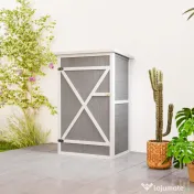 Outsunny Dulap de Grădină din Lemn, Căsuță pentru Scule și Unelte de Exterior cu 2 Rafturi și Acoperiș Impermeabil Bituminoas, 75x56x115 cm, Gri