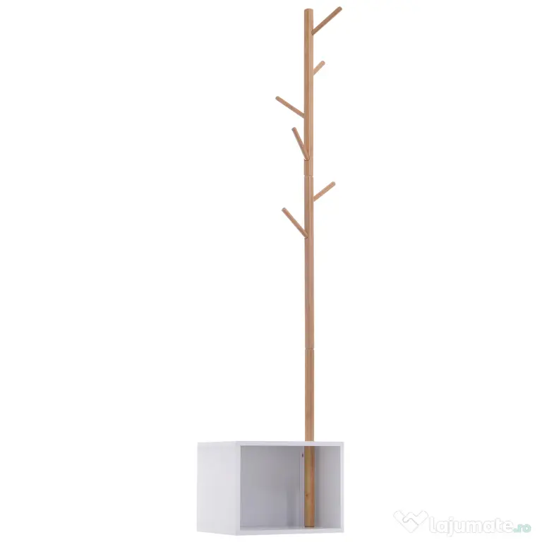 HOMCOM Cuier Dulap pantofi cu 6 Agatatoare in Bambù, Alb, 40x30x180cm