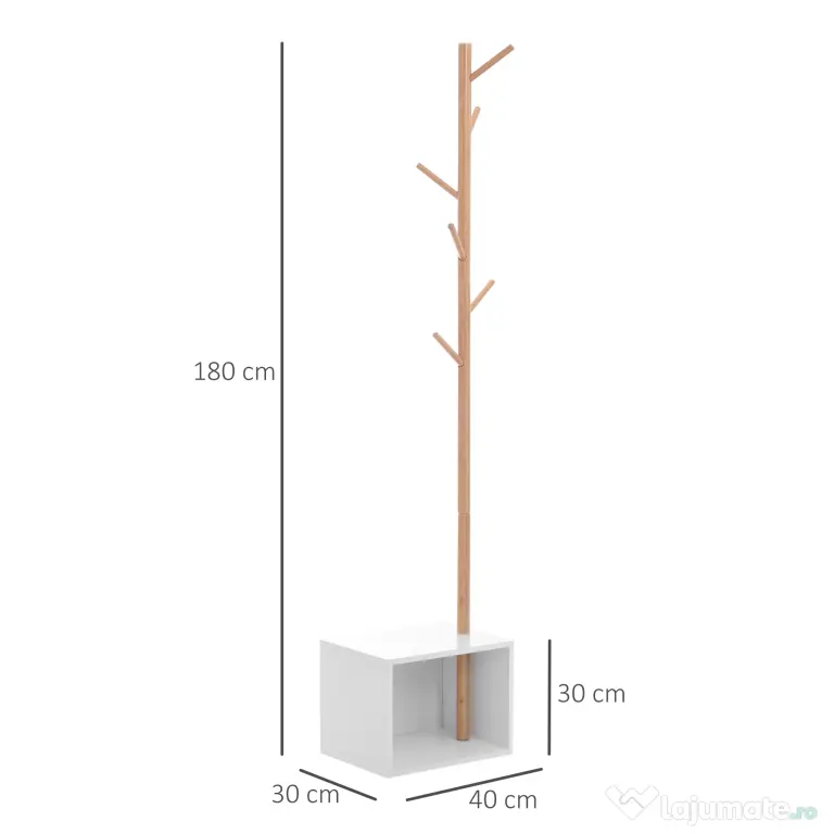 HOMCOM Cuier Dulap pantofi cu 6 Agatatoare in Bambù, Alb, 40x30x180cm