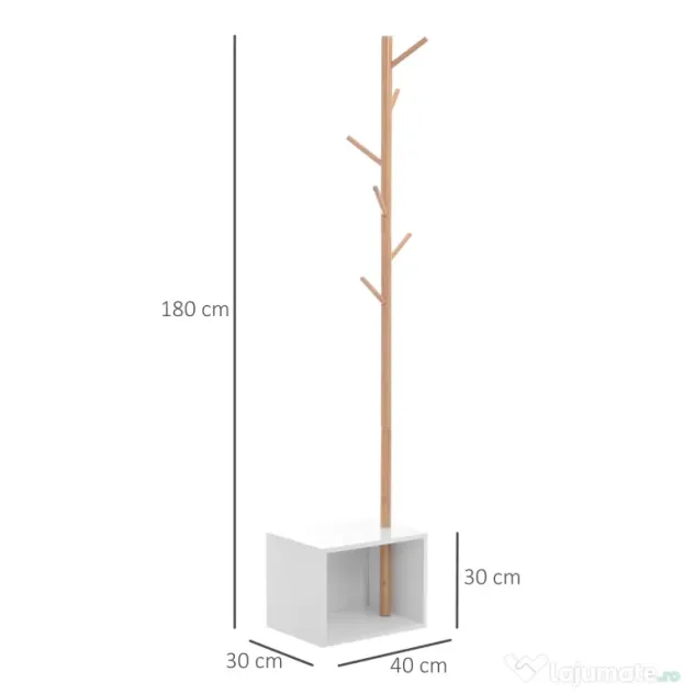 HOMCOM Cuier Dulap pantofi cu 6 Agatatoare in Bambù, Alb, 40x30x180cm
