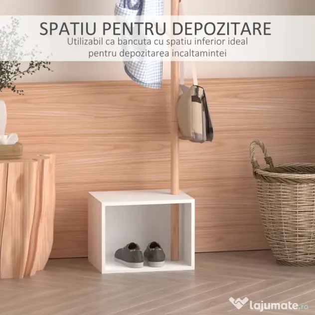 HOMCOM Cuier Dulap pantofi cu 6 Agatatoare in Bambù, Alb, 40x30x180cm