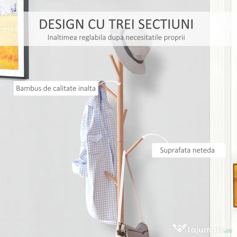 HOMCOM Cuier Dulap pantofi cu 6 Agatatoare in Bambù, Alb, 40x30x180cm