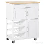 HOMCOM Carucior de Bucatarie Multifunctional cu  Dulap si 4 Roti, 67x37x87 cm, Alb