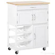 HOMCOM Carucior de Bucatarie Multifunctional cu Dulap si 4 Roti, 67x37x87 cm, Alb