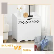 HOMCOM Dulap de depozitare alb cu model sculptat – mobilier pentru lenjerii, haine și jucării 55×34×58 cm 
