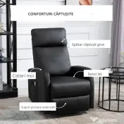 HOMCOM Fotoliu Ridicare Electric 145° – Rabatabil pentru Varstnici, Negru 