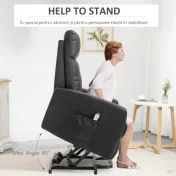 HOMCOM Fotoliu Ridicare Electric 145° – Rabatabil pentru Varstnici, Negru 