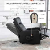 HOMCOM Fotoliu Ridicare Electric 145° – Rabatabil pentru Varstnici, Negru 