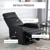HOMCOM Fotoliu Ridicare Electric 145° – Rabatabil pentru Varstnici, Negru 