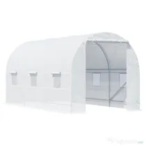 Outsunny Sera pentru Gradina Tip Tunel pentru Plante din PE si tevi de Otel, Alba, 450x200x200 cm