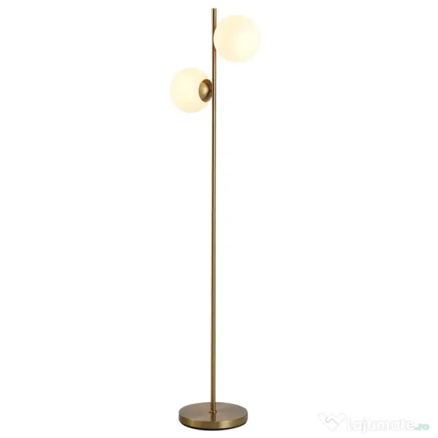 HOMCOM Lampă de Podea cu 2 Lumini și Abajururi Sferice, Comutator de Picior și Soclu E27, Ø28x165 cm, Aur