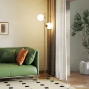 HOMCOM Lampă de Podea cu 2 Lumini și Abajururi Sferice, Comutator de Picior și Soclu E27, Ø28x165 cm, Aur 