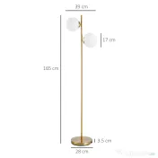 HOMCOM Lampă de Podea cu 2 Lumini și Abajururi Sferice, Comutator de Picior și Soclu E27, Ø28x165 cm, Aur 