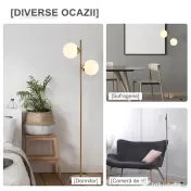 HOMCOM Lampă de Podea cu 2 Lumini și Abajururi Sferice, Comutator de Picior și Soclu E27, Ø28x165 cm, Aur 