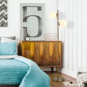 HOMCOM Lampă de Podea cu 2 Lumini și Abajururi Sferice, Comutator de Picior și Soclu E27, Ø28x165 cm, Aur 