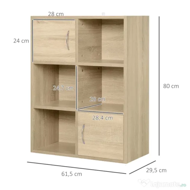 Homcom Biblioteca Lemn Natural – Compartimente si Usi Basculante