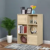 Homcom Biblioteca Lemn Natural – Compartimente si Usi Basculante 