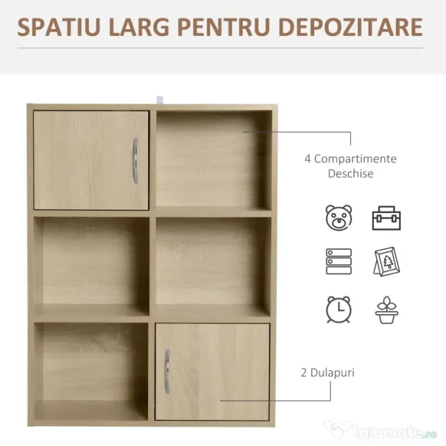 Homcom Biblioteca Lemn Natural – Compartimente si Usi Basculante